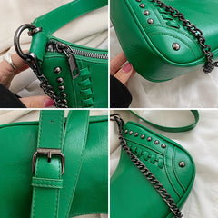 Stylish Rivet Motorcycle Crossbody Bag Chain Shoulder Armpit Satchel