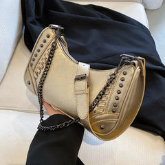 Stylish Rivet Motorcycle Crossbody Bag Chain Shoulder Armpit Satchel
