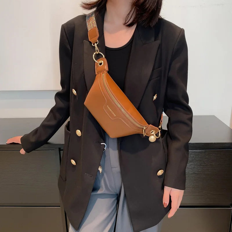 Leather Fanny Pack Female Chest Bag Belt Purse Women Shoulder Crossbody