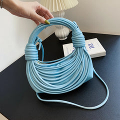Women Handbag Ramen Crossbody Bag Soft Leather Weave Shoulder Bags Purse