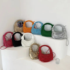 Women Handbag Ramen Crossbody Bag Soft Leather Weave Shoulder Bags Purse