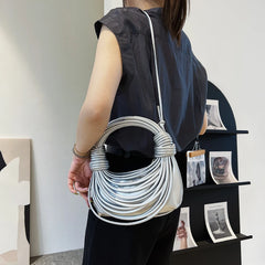 Women Handbag Ramen Crossbody Bag Soft Leather Weave Shoulder Bags Purse