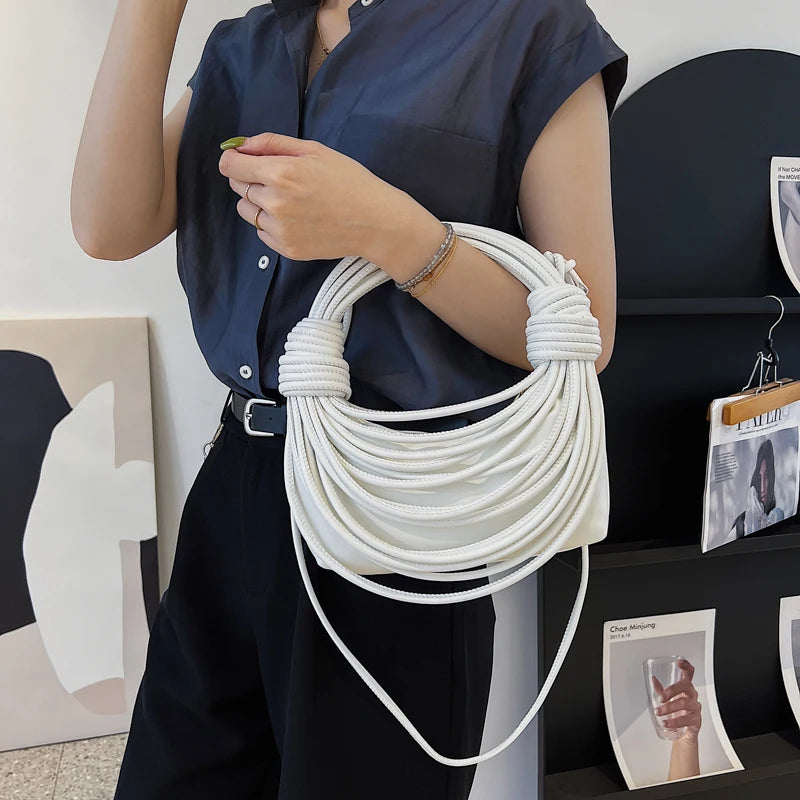 Women Handbag Ramen Crossbody Bag Soft Leather Weave Shoulder Bags Purse