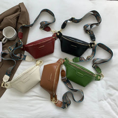 Women Green Leather Fanny Pack Lady Waist Bag