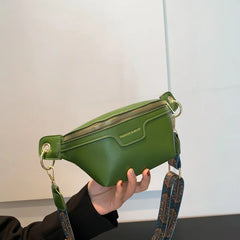 Women Green Leather Fanny Pack Lady Waist Bag