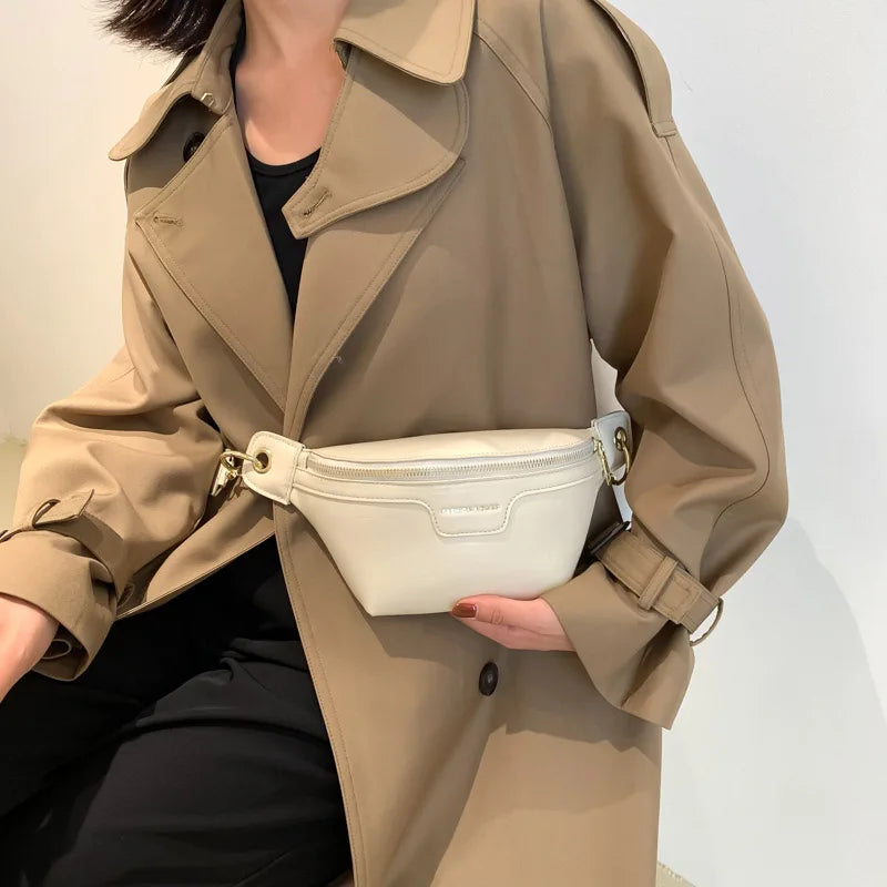 Women Green Leather Fanny Pack Lady Waist Bag