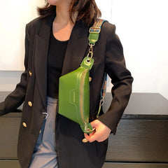 Women Green Leather Fanny Pack Lady Waist Bag