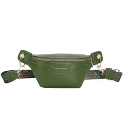 Women Green Leather Fanny Pack Lady Waist Bag