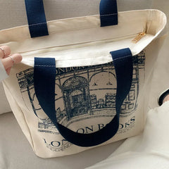 London Books Print Women Shoulder Bag Large Capacity Totes Shopping Beach Bags