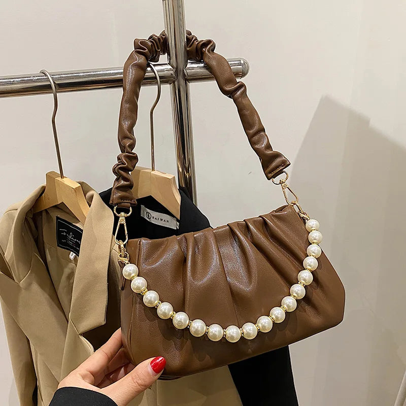 Beaded Pearly Crossbody Bag Women Shoulder Handbag Square Satchel Totes