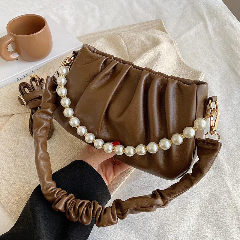 Beaded Pearly Crossbody Bag Women Shoulder Handbag Square Satchel Totes