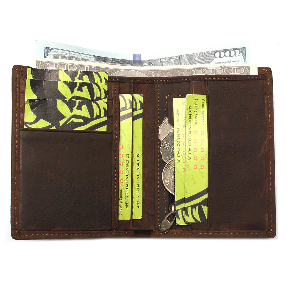 Top Grain Leather Crocodile Head Men Wallet Brown Crazy Horse