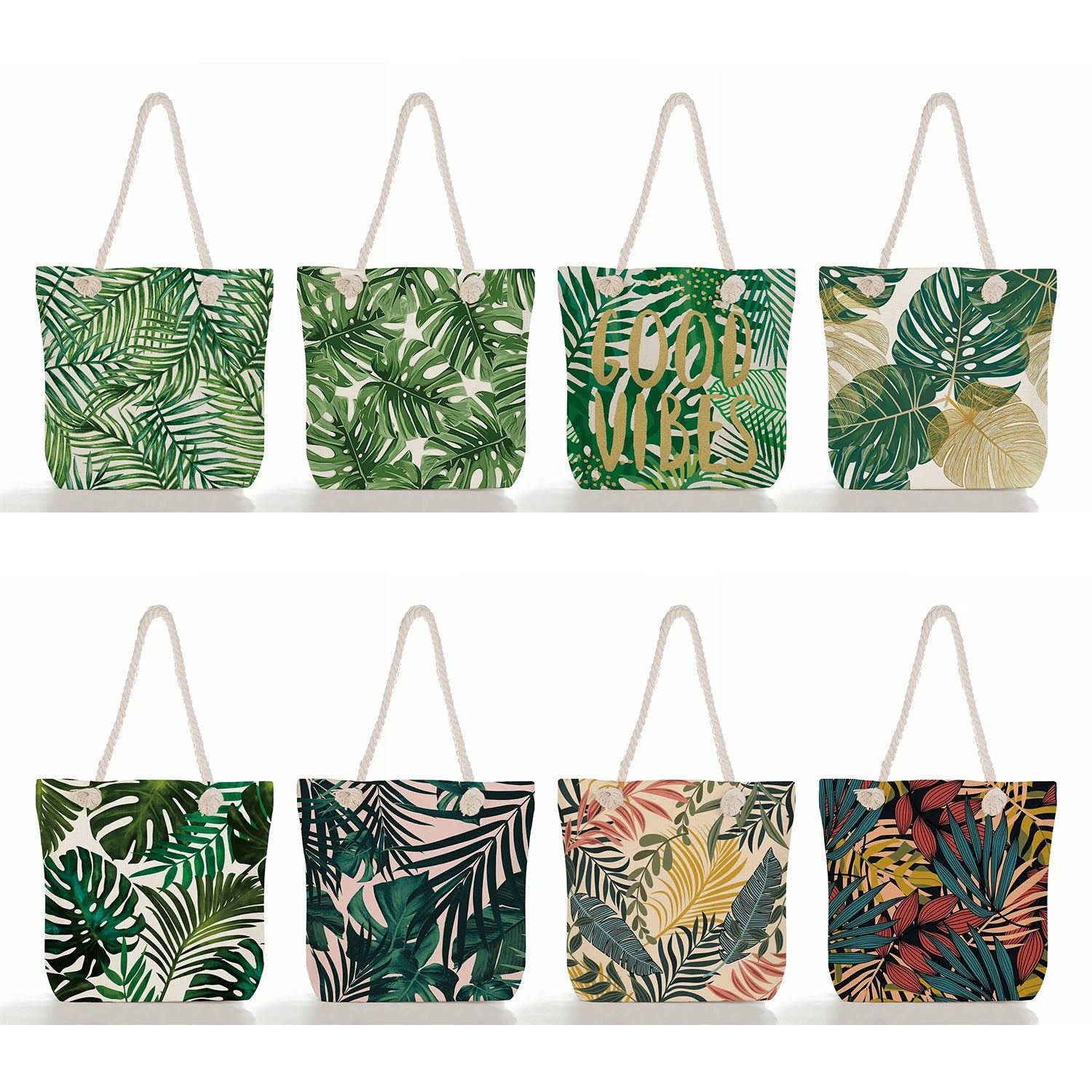 Tropical Palm Monstera Leaves Shoulder Bag Women Summer Beach Tote Bag