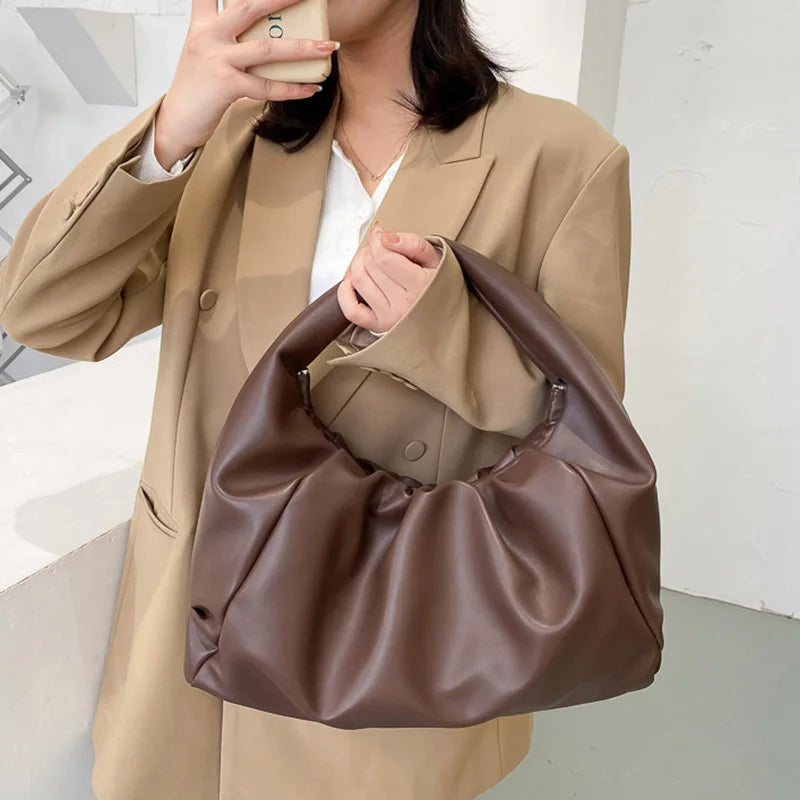 Soft Leather Top Handle Bag for Women Clutch Purse Dumpling Shoulder Bag