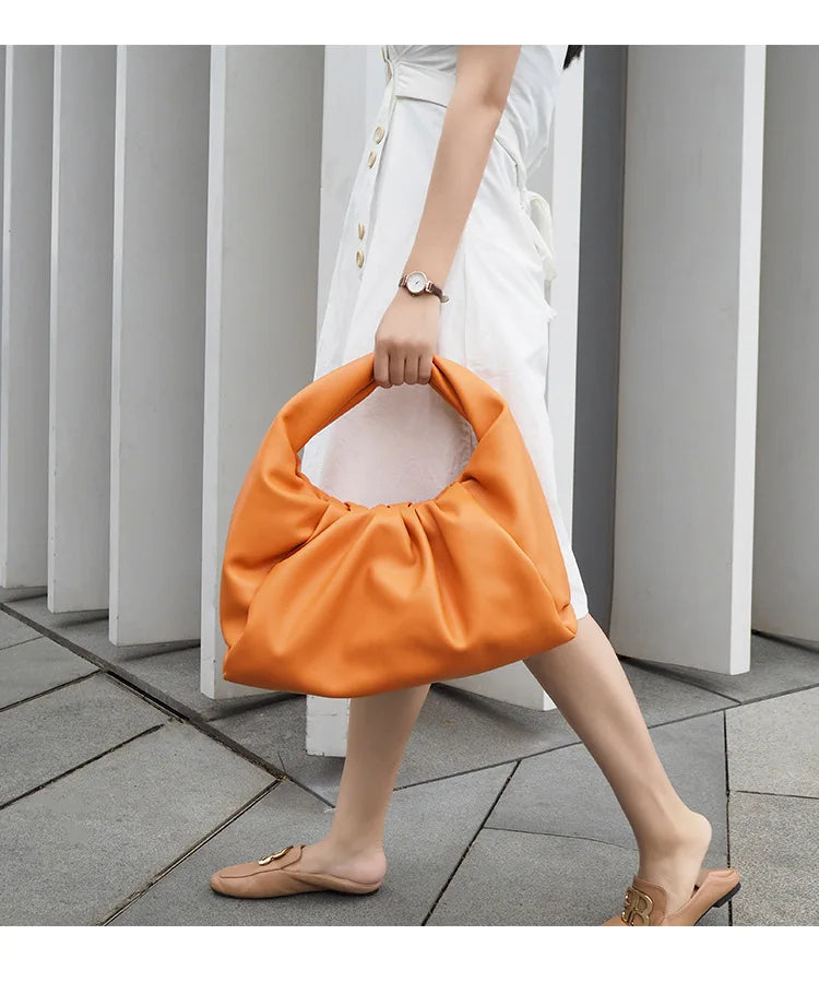Soft Leather Top Handle Bag for Women Clutch Purse Dumpling Shoulder Bag