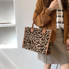 Retro Cow Leopard Print PU Leather Plush Women Handbags