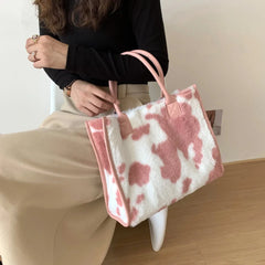 Retro Cow Leopard Print PU Leather Plush Women Handbags