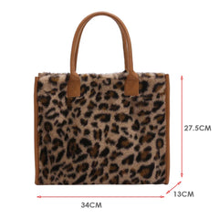 Retro Cow Leopard Print PU Leather Plush Women Handbags
