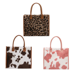 Vintage Cow Leopard Print Plush Crossbody Bag Autumn Winter Handbag