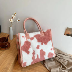 Vintage Cow Leopard Print Plush Crossbody Bag Autumn Winter Handbag