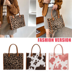 Vintage Cow Leopard Print Plush Crossbody Bag Autumn Winter Handbag