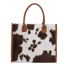 Vintage Cow Leopard Print Plush Crossbody Bag Autumn Winter Handbag