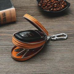 Top Layer Oil Waxed Cow Skin Full Grain Double Car Key Positions Leather Carkey