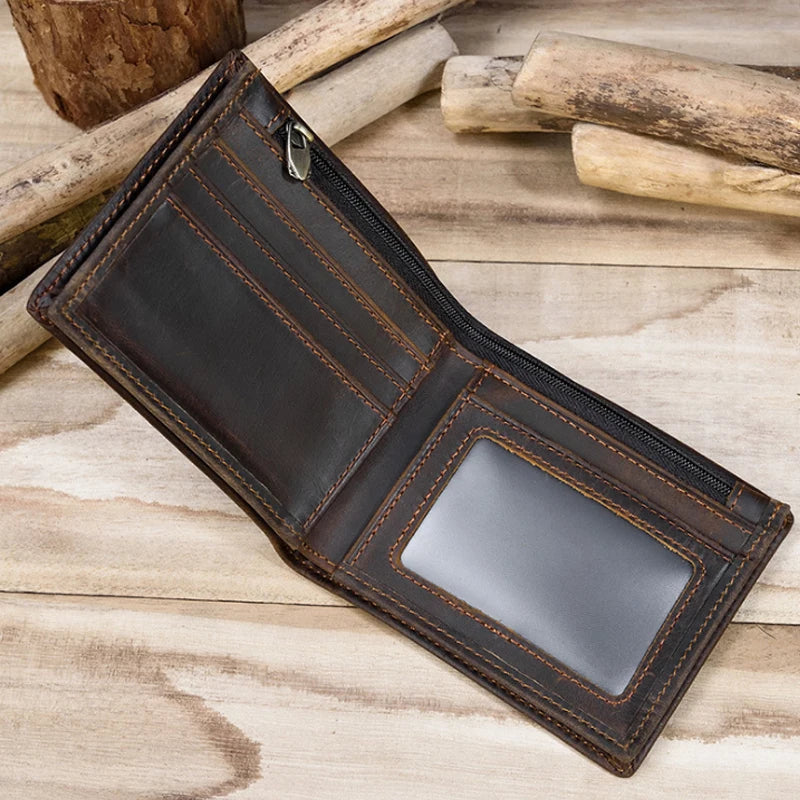 Leather Bifold Travel Wallet with ID Window and RFID Blocking