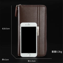 Men's Leather Clutch Wallet Double Zip Business Handbag