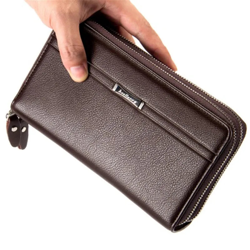 Men's Leather Clutch Wallet Double Zip Business Handbag