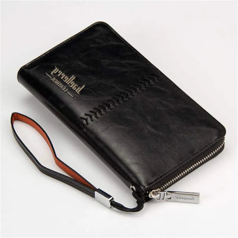 Men's Long Zipper Leather Clutch Bag Multi-function Wallet
