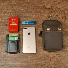 Real Leather Men Casual Travel Small Pouch Fanny Pack Cigarette Case Phone Pouch