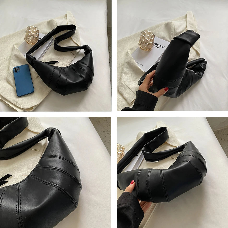 Soft Leather Half Moon Crossbody Bag for Women