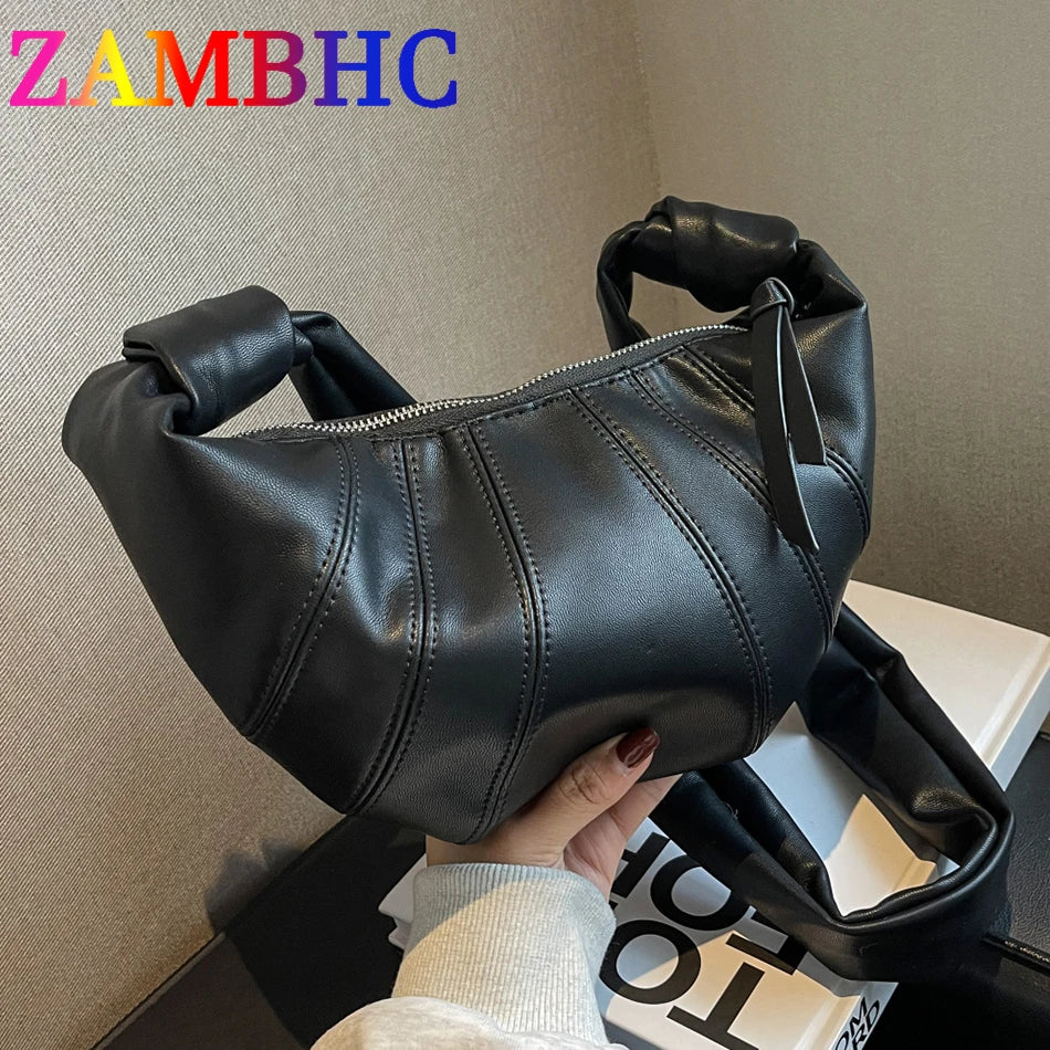 Soft Leather Half Moon Crossbody Bag for Women