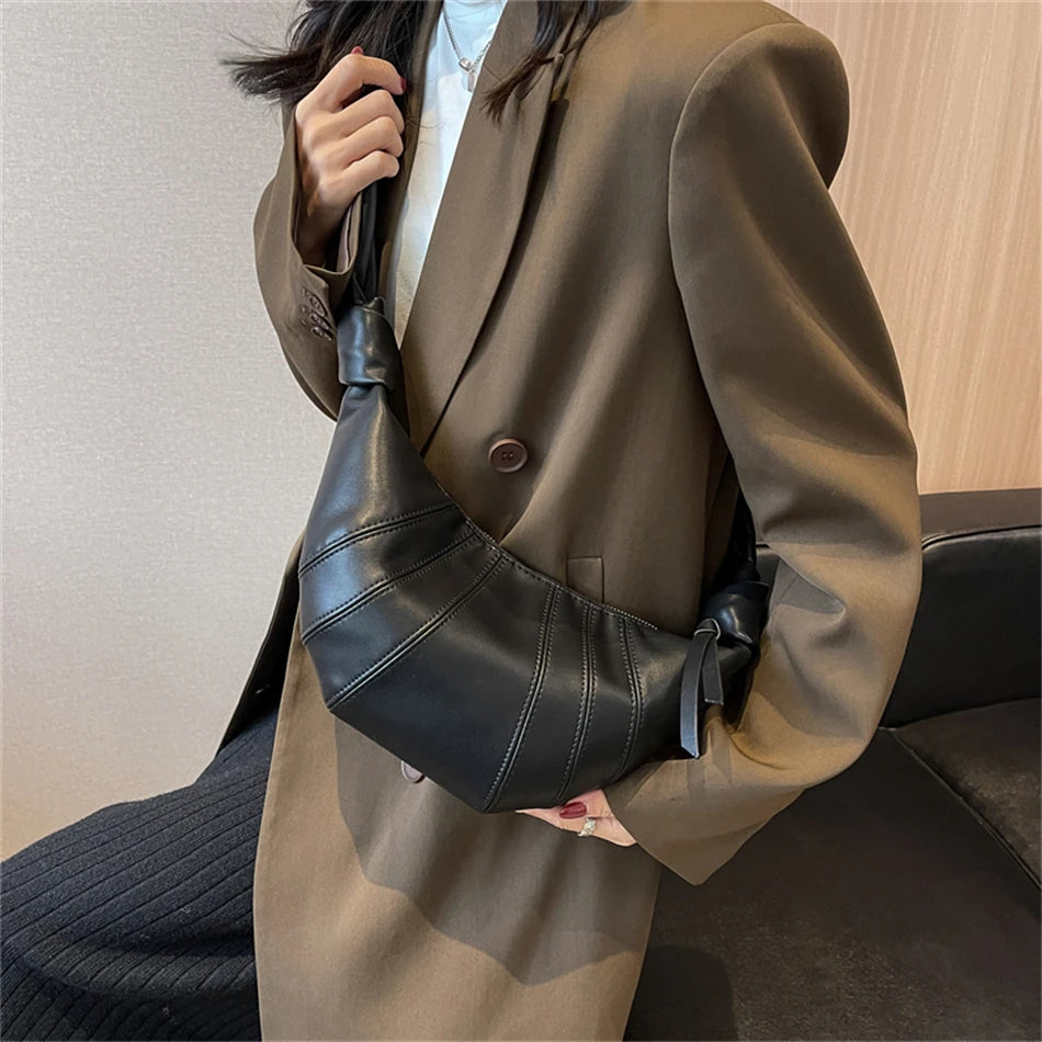 Soft Leather Half Moon Crossbody Bag for Women