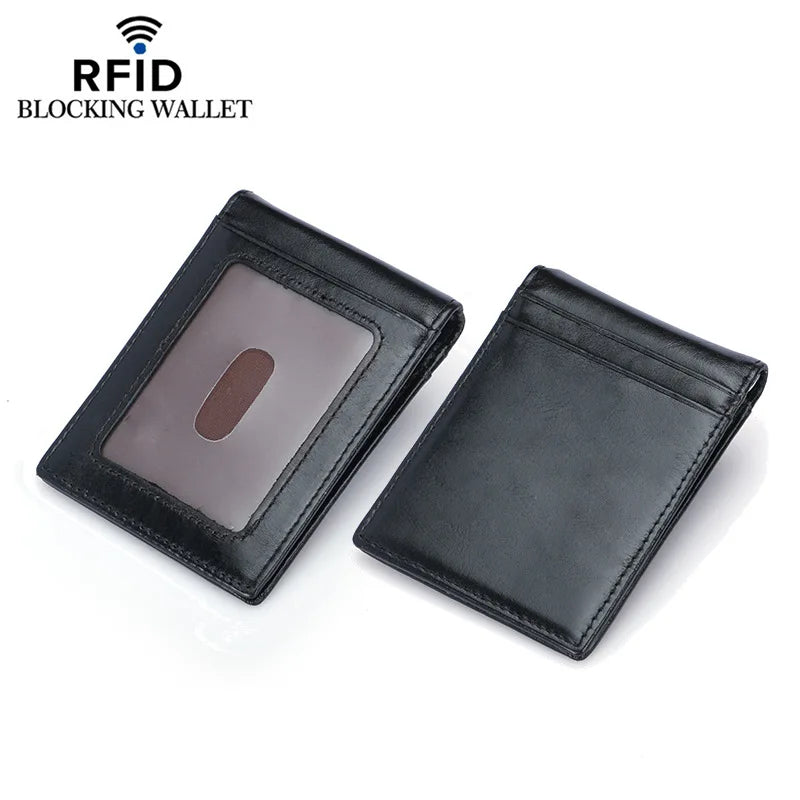 Vintage Style Brown Leather Wallet Money Clip Mini Purse