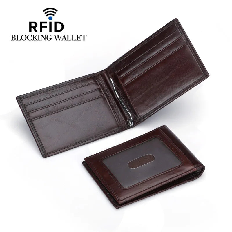 Vintage Style Brown Leather Wallet Money Clip Mini Purse