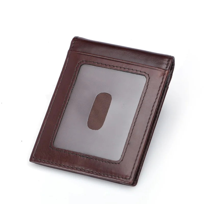 Vintage Style Brown Leather Wallet Money Clip Mini Purse