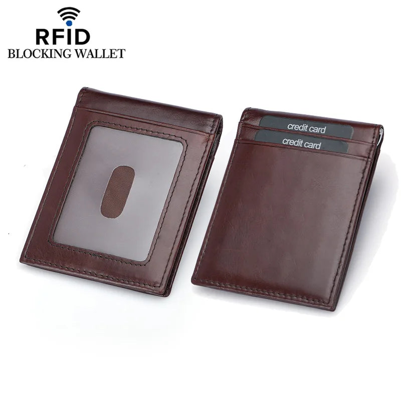 Vintage Style Brown Leather Wallet Money Clip Mini Purse