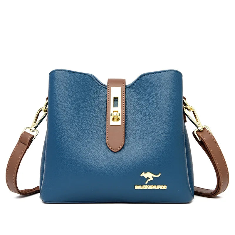 Women Bucket Shoulder Bag Crossbody PU Leather Kangaroo Handbag