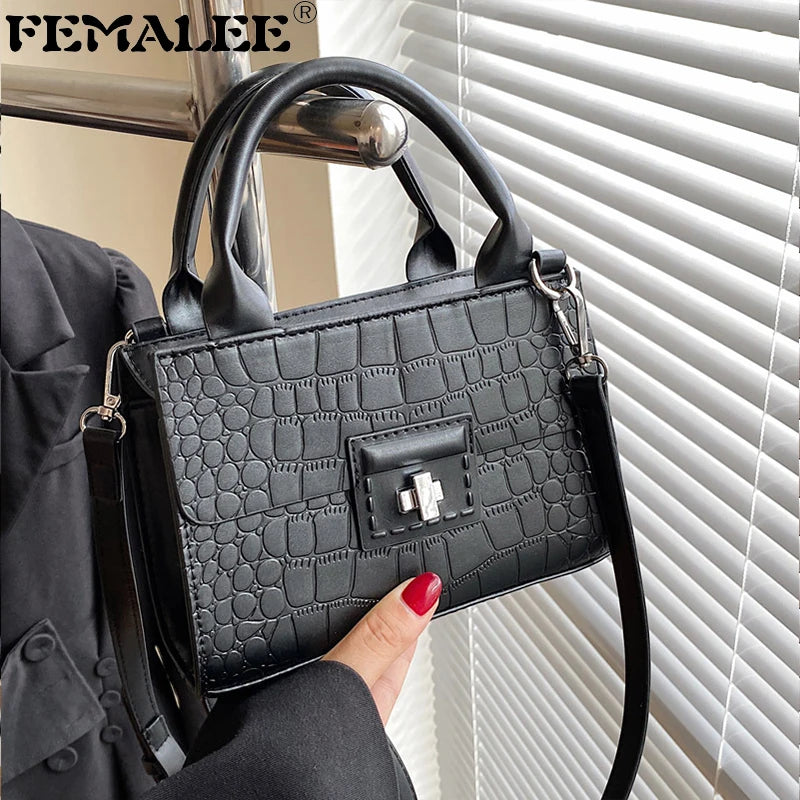 Vintage Pu Lattice Crocodile Messenger Shoulder Bags Women