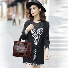 Crocodile PU Leather Top-Handle Shoulder Bag