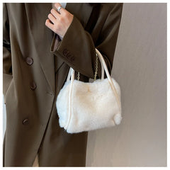Winter Plush Shoulder Bag for Women Furry Totes Fur Chains Crossbody Handba
