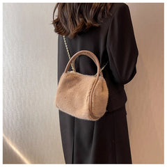 Winter Plush Shoulder Bag for Women Furry Totes Fur Chains Crossbody Handba