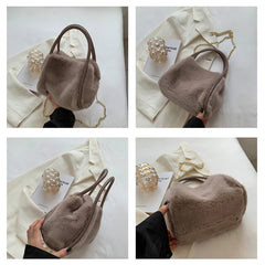Winter Plush Shoulder Bag for Women Furry Totes Fur Chains Crossbody Handba