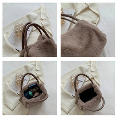 Winter Plush Shoulder Bag for Women Furry Totes Fur Chains Crossbody Handba