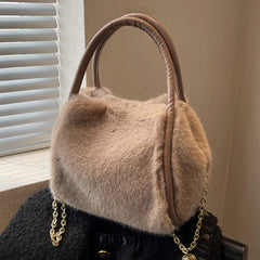 Winter Plush Shoulder Bag for Women Furry Totes Fur Chains Crossbody Handba