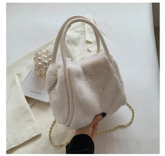 Winter Plush Shoulder Bag for Women Furry Totes Fur Chains Crossbody Handba