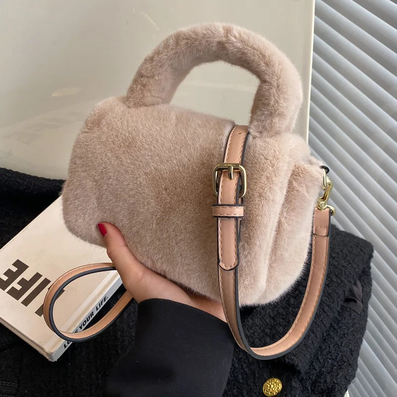 Plush Winter Shoulder Bag for Women Small Fur Crossbody Handbag