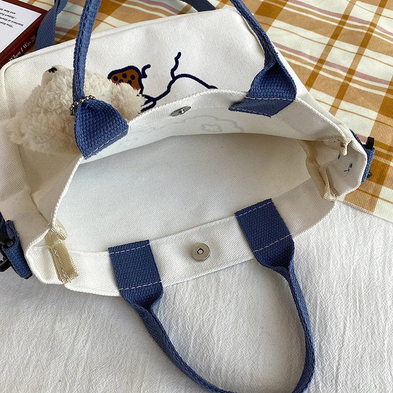 TopFight Women Canvas Shoulder Bags With Doll Ladies Shopping Handbags